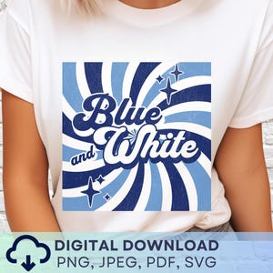 Digitale download blauwe en witte schoolgeest png, tijgermascotte jpeg, favoriete teamafbeelding, schoolgeest speldag png voor leraar