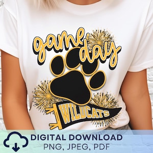 Digital Download Game Day Wildcats PNG, Wildcats Mascot JPEG, Favorite Team Graphic, School Spirit Game Day PNG for Teacher