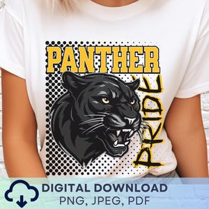 Grafica della mascotte Panther Pride, giallo oro e nero: spirito scolastico PNG, JPEG, PDF (download digitale) immagine 2
