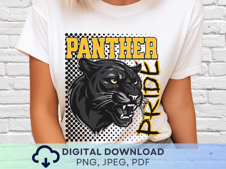 Grafica della mascotte Panther Pride, giallo oro e nero: spirito scolastico PNG, JPEG, PDF (download digitale) immagine 2