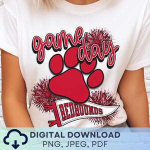 Digital Download Game Day Redhounds PNG, Redhounds Mascot JPEG, Favorite Team Graphic, School Spirit Game Day PNG for Teacher