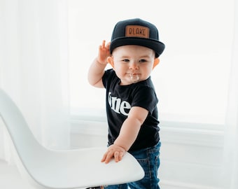 Custom Toddler Hat with Leather Patch Hat for Baby Trucker Hat Personalized Hat for Child Name Hat for Photo Prop Hat for First Birthday