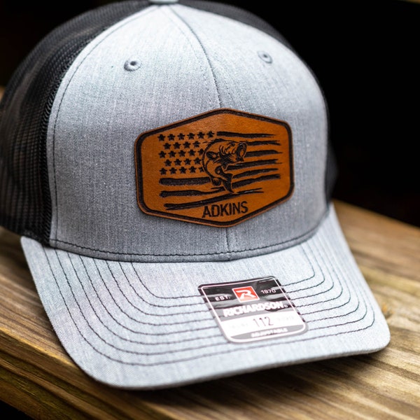 Bass Fisherman Hat for Angler American Flag Hat Custom Richardson 112 Fishing Hat Gift for Dad Trucker Hat Father's Day Gift for Husband