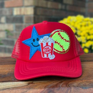 Softball Patch Foam Trucker Hat for Child, Custom Foam Mesh Snapback Youth Trucker Hat for Game Day Patch Hat for Girls Who Love Sports