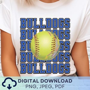 Digitaler Download Bulldogs Softball Maskottchen PNG, Bulldoggen Maskottchen JPEG, Lieblings-Team Grafik, Schulgeist Spieltag PNG für Trainer