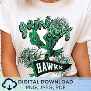 Digital Download Game Day Hawks PNG, Hawks Mascot JPEG, Favorite Team Graphic, School Spirit Game Day PNG for Teacher