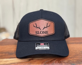 Personalized Richardson 112 Hat for Deer Hunter, Leather Patch Antlers with Name, Camo Deer Hunting Gift for Dad, Extra Large Size Cap