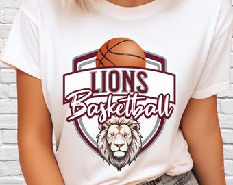 Digital Download Lions Basketball Mascot PNG, Lions Mascot JPEG, Favorite Team Graphic, School Spirit Game Day PNG for Coach