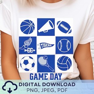 Digitale download Game Day Tigers png, tijgermascotte JPEG, favoriete teamafbeelding, schoolgeest Game Day png voor leraar