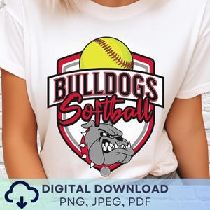 Digitaler Download Bulldogs Softball Maskottchen PNG, Bulldogs Maskottchen JPEG, Lieblings-Team Grafik, Red School Spirit Spieltag PNG für Trainer