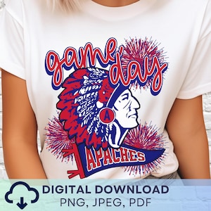 Digital Download Game Day Apache Indians PNG, Apache Mascot JPEG, Favorite Team Graphic, School Spirit Game Day PNG for Teacher