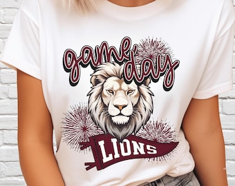 Digital Download Game Day Lions PNG, Lions Mascot JPEG, Favorite Team Graphic, School Spirit Game Day PNG for Teacher