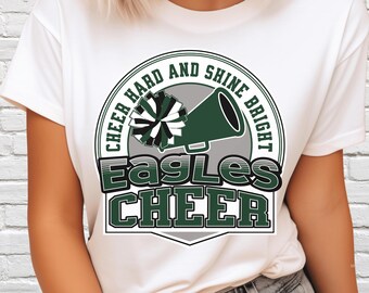 Mascota de porristas Eagles PNG: Gráfico verde y blanco con espíritu escolar para porristas (Descarga digital)