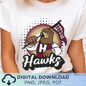 Digital Download Let&#39;s Go Hawks Pennant PNG, Vintage Hawks Mascot Favorite Team Graphic, School Spirit Game Day  Any Sport PNG for Teacher