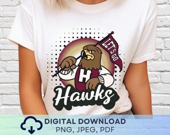 Hawks Pennant PNG: Vintage Mascot Graphic (Digital Download)