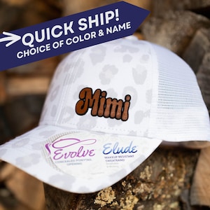 Mimi Custom Leather Patch Hat |  Leather Patch for Mom Hat | Gift for Her | Gift for Mom | Retro Style Hat | Womens Trucker Hat | Nana Gigi