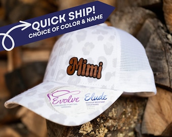Mimi Custom Leather Patch Hat |  Leather Patch for Mom Hat | Gift for Her | Gift for Mom | Retro Style Hat | Womens Trucker Hat | Nana Gigi