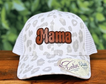 Custom Leather Patch Trucker Hat for Mom: Personalized Women&#39;s Ponytail Cap