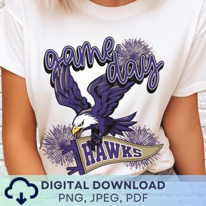 Digital Download Game Day Hawks PNG, Hawks Mascot JPEG, Favorite Team Graphic, School Spirit Game Day PNG for Teacher