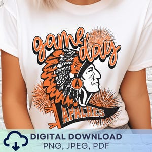 Digital Download Game Day Apache Indians PNG, Apache Mascot JPEG, Favorite Team Graphic, School Spirit Game Day PNG for Teacher