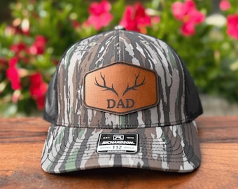 Custom Richardson Hat for Deer Hunter, Leather Patch Antlers with Personalization, Camo Deer Hunting Hat for Dad