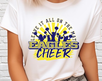 Mascota de los Eagles Cheer PNG: Gráfico del espíritu escolar en azul y amarillo (Descarga digital)