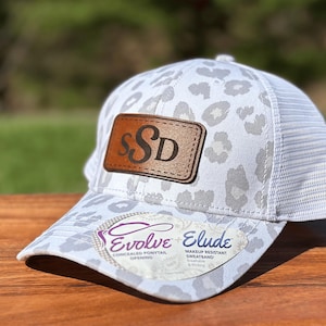 Women&#39;s Custom Leather Monogram Patch Trucker Hat Personalized Initials Cap for Her, Ponytail Hat for Bride or Bridesmaid Gift