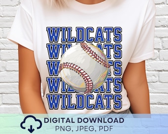 Digital Download Wildcats Baseball PNG, Wildcats Mascot JPEG, Favorite Team Graphic, School Spirit Game Day PNG for Teacher