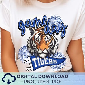 Digitale download Game Day Tigers png, tijgermascotte jpeg, favoriete teamafbeelding, schoolgeest gamedag png voor leraar