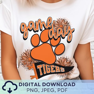 Digital Download Game Day Tigers PNG, Tigers Mascot JPEG, Favorite Team Graphic, School Spirit Game Day PNG for Teacher