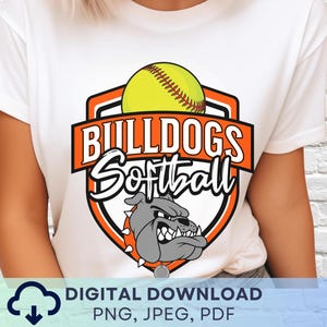 Digitaler Download Bulldogs Softball Maskottchen PNG, Bulldoggen Maskottchen JPEG, Lieblings-Team Grafik, Schulgeist Spieltag PNG für Trainer
