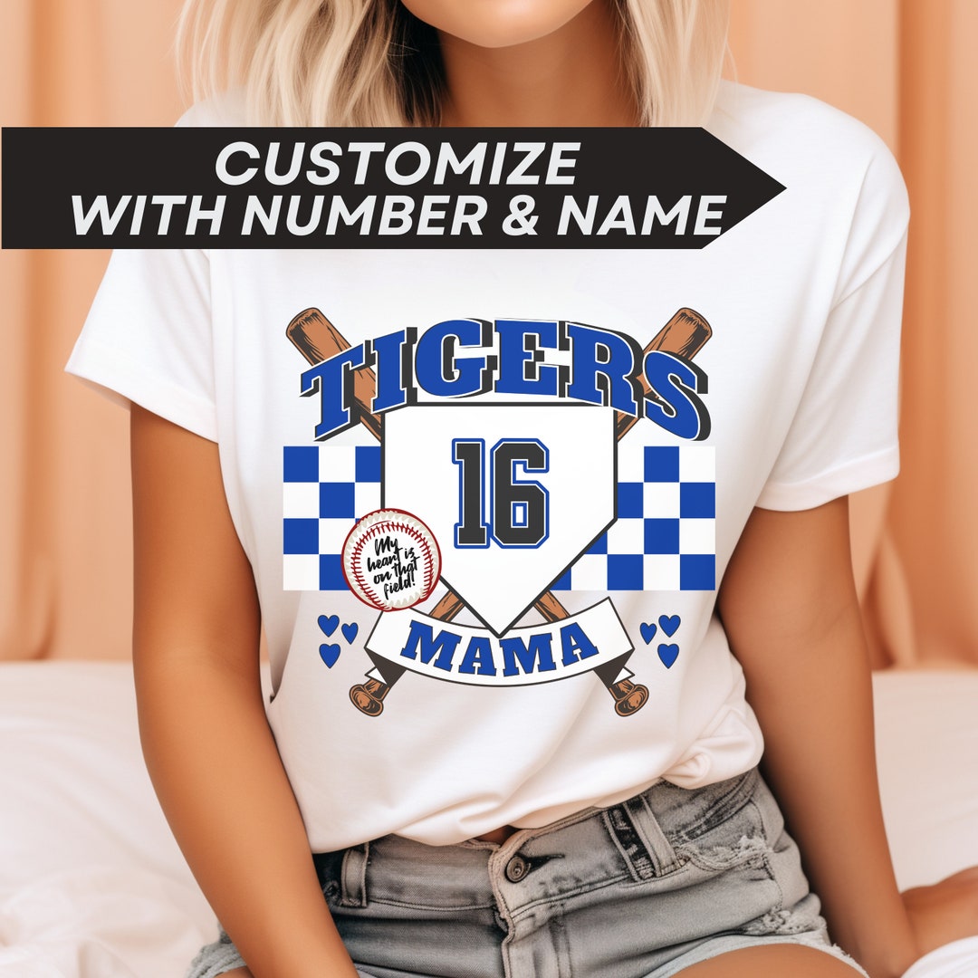 Custom Jersey Number Tigers Baseball Shirt for Mom, Tigers Mascot Tee