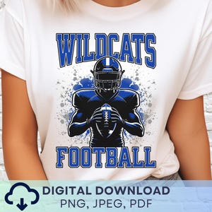 Digital Download Blue and White Wildcats Football PNG, Wildcats Mascot JPEG, Favorite Team Graphic, School Spirit Game Day PNG