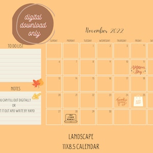 November Calendar 2023 with cooperate holidays
