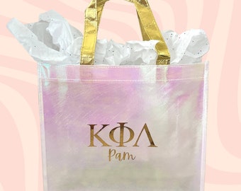 Sorority Greek Letter Reusable Tote Bag, Personalized Sorority Bag, Big Little Gift Bag, Sorority Gift, Iridescent Gift Bag Names