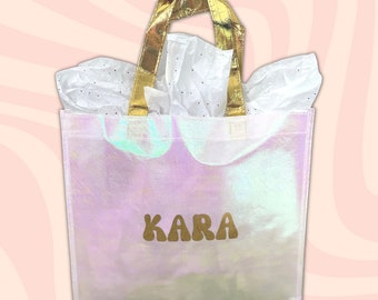 Custom Iridescent Gift Bag/ Bachelorette Gift Bag/Personalized Girl Bags/Bridesmaid Gift Bag/Holographic Wedding Gift Bag