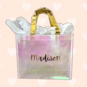 Custom Iridescent Gift Favor Bag/Bachelorette Gift Bag/Personalized Girl Bags/Bridesmaid Gift Bag/Holographic Wedding Gift Bag