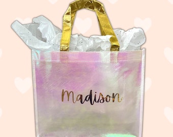 Custom Iridescent Gift Favor Bag/Bachelorette Gift Bag/Personalized Girl Bags/Bridesmaid Gift Bag/Holographic Wedding Gift Bag