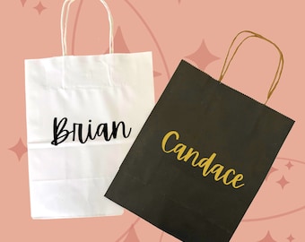 Personalized Name Gift Bags/Party Gift Bags/Wedding Bags/Customized Gift Bags/Gift Bags/Bachelorette Gift Bags/White Kraft Paper Bags