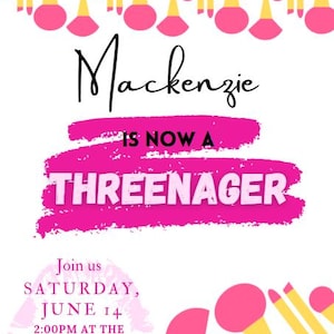 Threenager 3rd Birthday Party Invitation- Digital Download