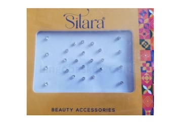 Silver Bindi Fake Nose Studs: Self Adhesive Rhinestone Stickers