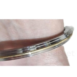 Sikh Kara Stainless Steel Bracelet Brass Line Kada Singh Kaur Khalsa Kakaar Punjabi Sikhism Bangle Karra Edged Design