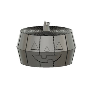Pu&ograve; includere: Una zucca di ceramica grigia con un viso di zucca intagliato. La zucca ha un piccolo gambo in cima.