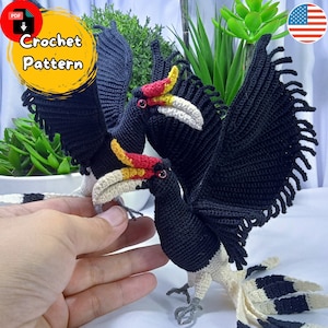 Patrón de pájaro cálao a crochet, patrón de peluche, descarga en PDF, patrón de pájaro cálao a crochet, peluche a crochet