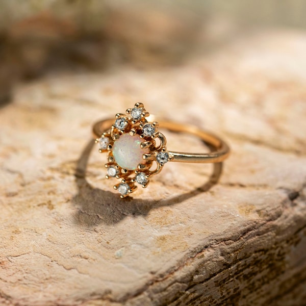 Vintage Opal Ring in 14k Gold - Dainty Stackable Ring - Bridesmaid Ring - Perfect Gift for Her - Minimalist Handmade Jewelry - Gift for Her