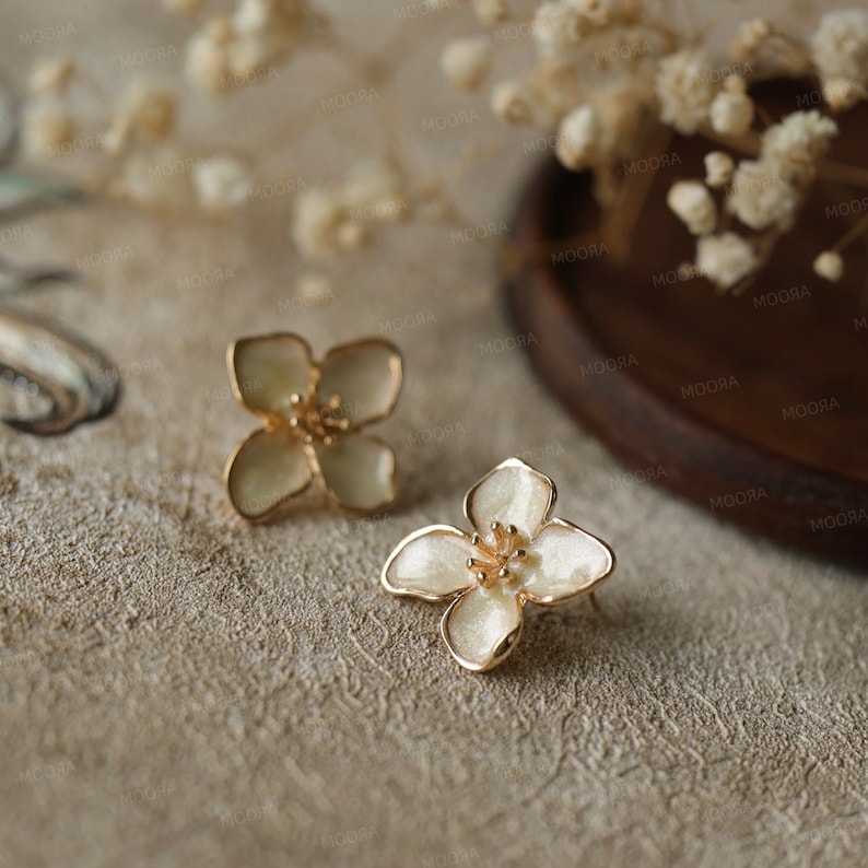 Delicate French Style Flower Stud Earrings, Elegant Bridesmaid Earrings, Best Friend Gift, Floral Earrings for women, Gold Blossom Earrings image 6