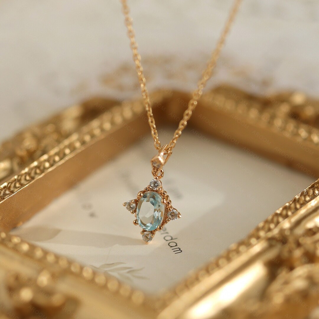 Dainty Blue Topaz Diamond Necklace in 925 Sterling Silver Topaz ...