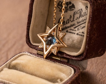 Vintage 14K Gold Blue Topaz Star Pendant Necklace - Dainty Birthstone Pendant - Best Friend Gift - Handmade Jewelry - November Birthstone