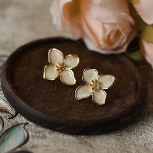 Delicate French Style Flower Stud Earrings, Elegant Bridesmaid Earrings, Best Friend Gift, Floral Earrings for women, Gold Blossom Earrings image 5