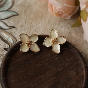 Delicate French Style Flower Stud Earrings, Elegant Bridesmaid Earrings, Best Friend Gift, Floral Earrings for women, Gold Blossom Earrings image 7